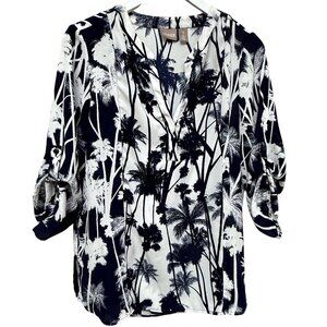 Chico's Black and White Palm Print Blouse